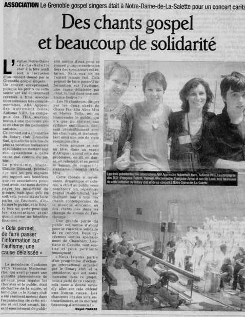 Article du Dauphiné Libéré du 16 mai 2011